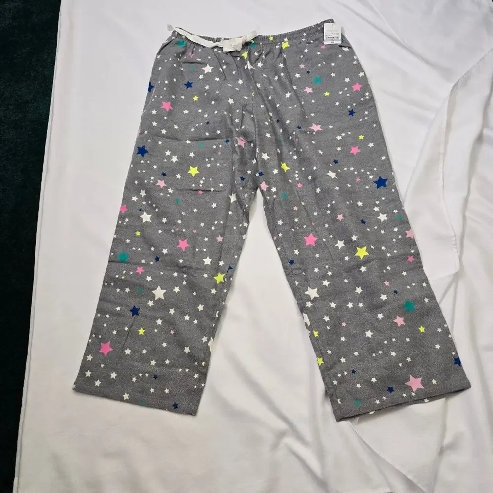 Sleep Chic Flannel Gray Stars Pajama Pants Loungewear Drawstring Cozy Cotton XLP